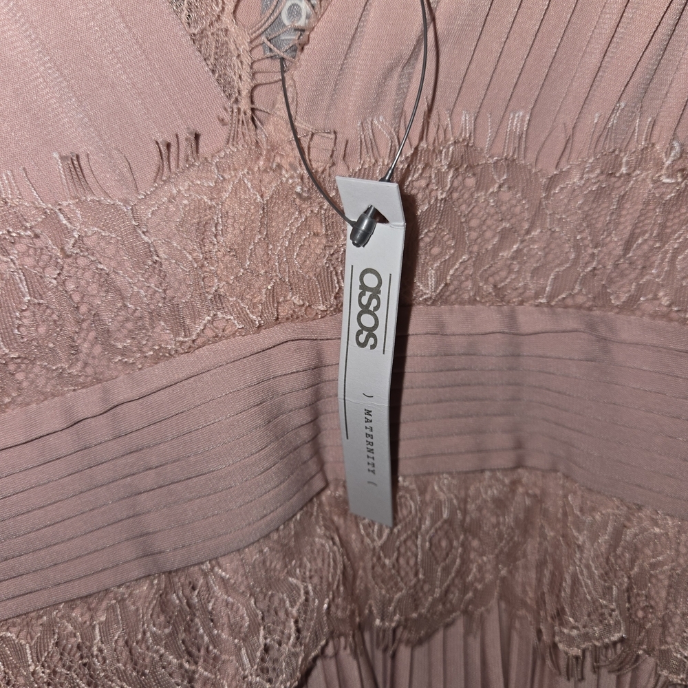 ASOS Blush Maxi Dress Pink Maternity Dress With Lace Trim And Two Front Splits - Picture 11 of 11